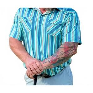 NEW RED DIRT HAT COMPANY striped short sleeve polo in teal & coral